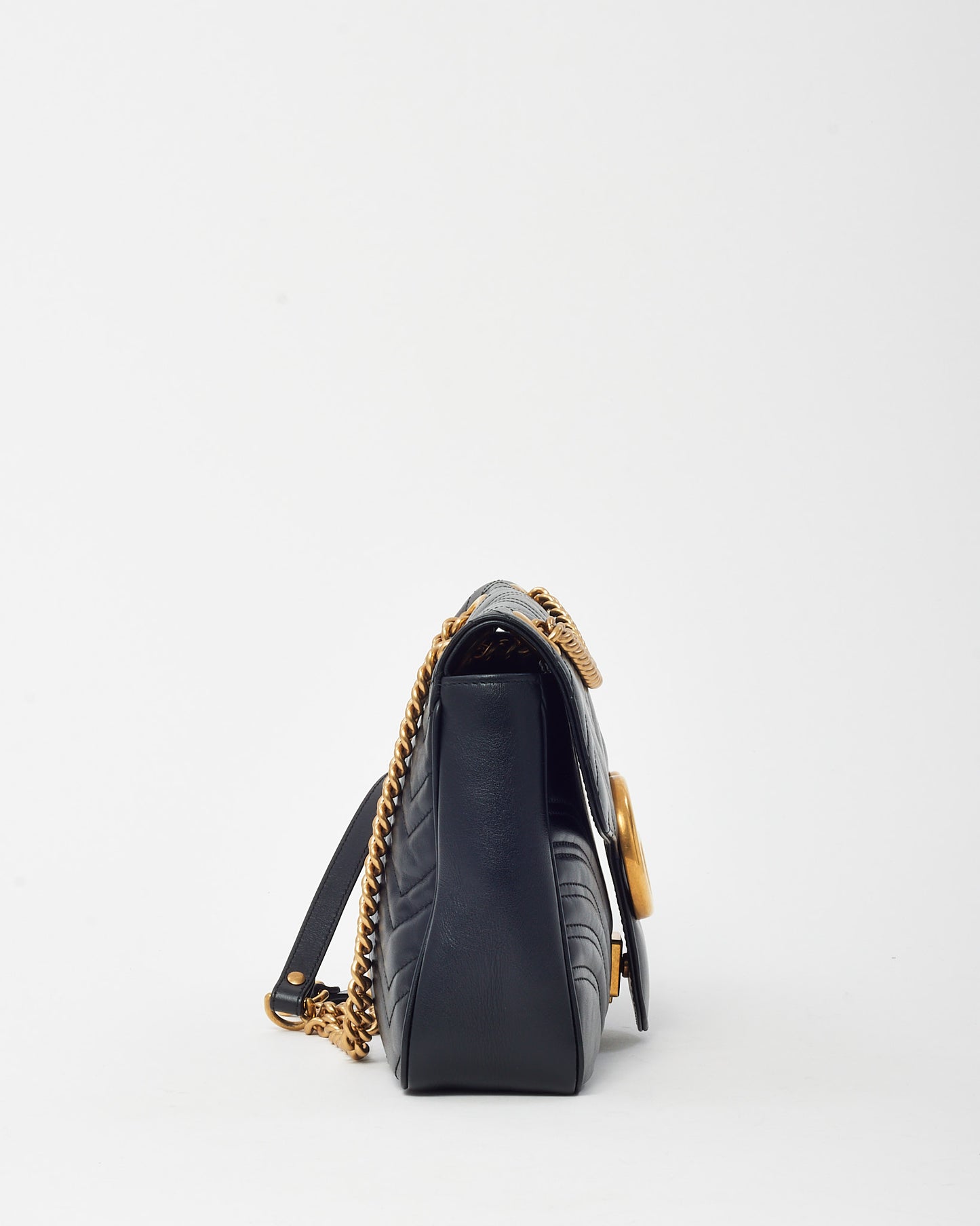 Gucci Black Matelassé Leather Medium GG Marmont Shoulder Bag