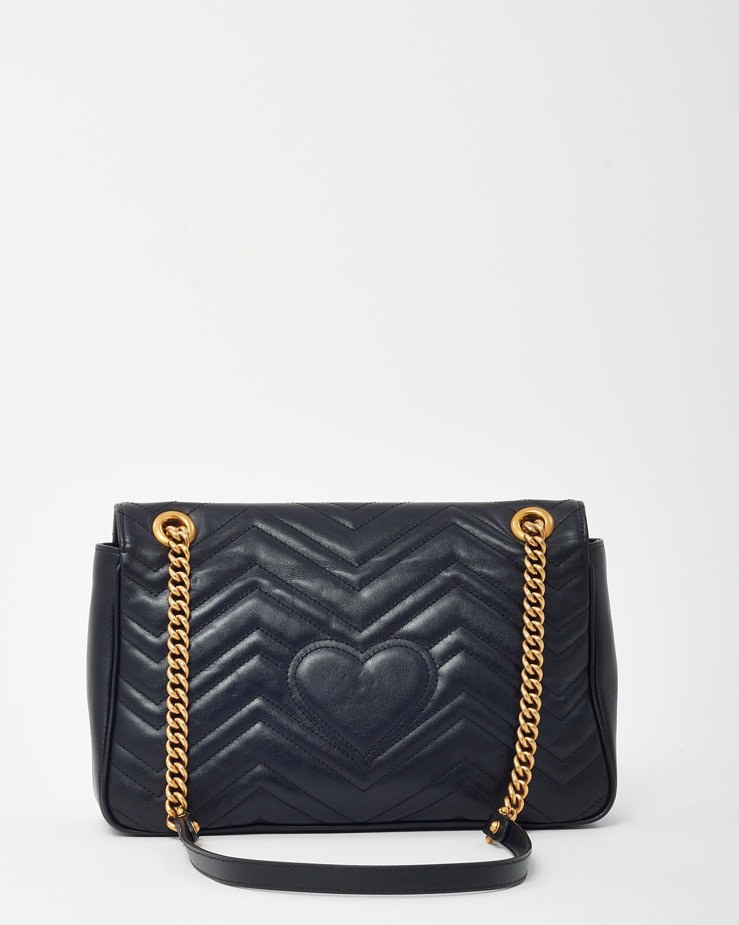 Gucci Black Matelassé Leather Medium GG Marmont Shoulder Bag