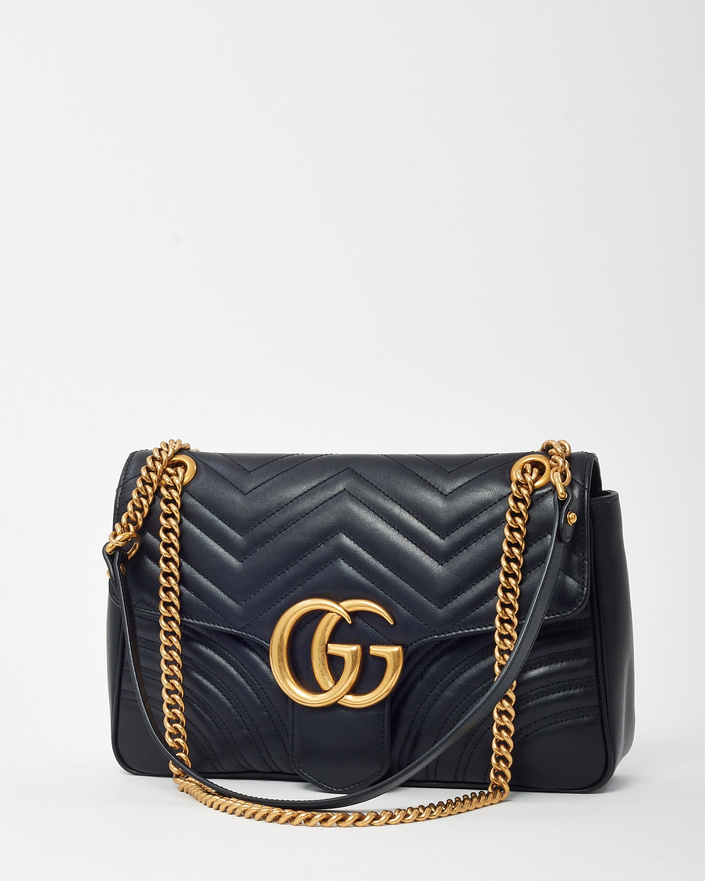 Gucci Black Matelassé Leather Medium GG Marmont Shoulder Bag