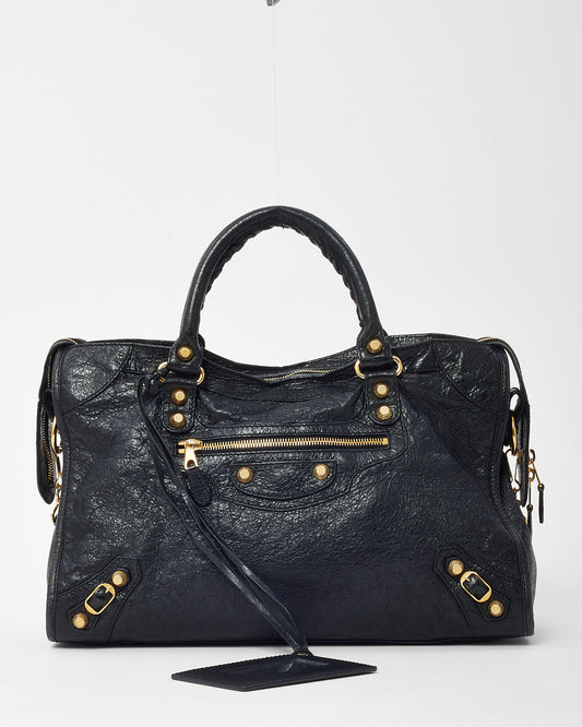 Balenciaga Black Lambskin Leather Gold Giant 12 Stud Moto City Bag