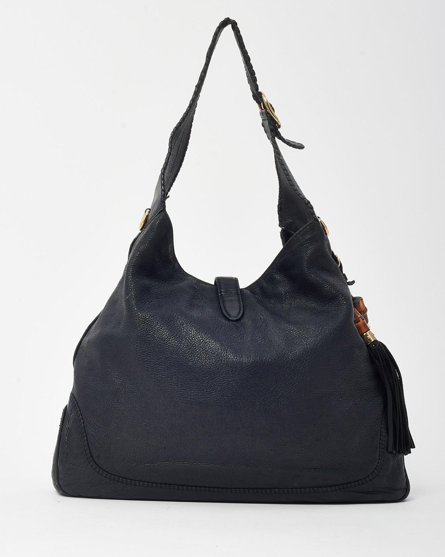 Gucci Black Pebbled Leather New Jackie Large Bamboo Shoulder Bag