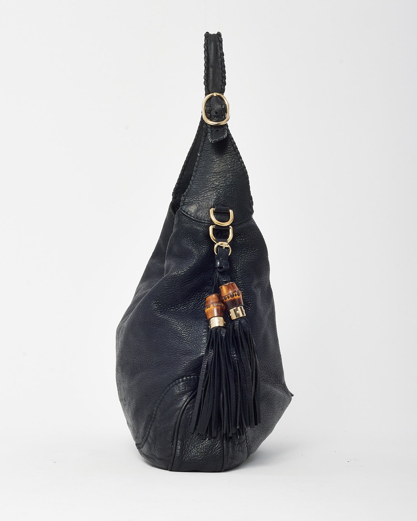 Gucci Black Pebbled Leather New Jackie Large Bamboo Shoulder Bag