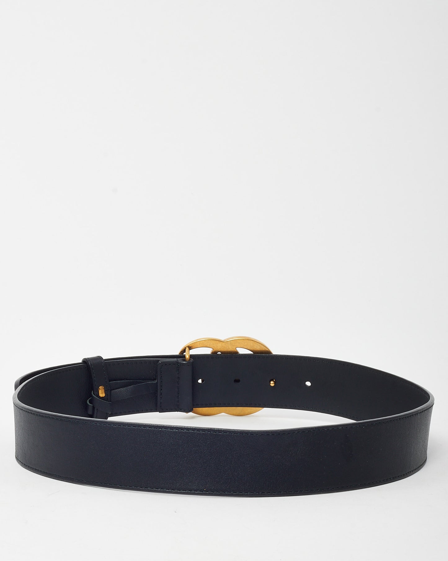 Gucci Black Smooth Leather Brushed Gold Double GG Marmont Belt - 80/32