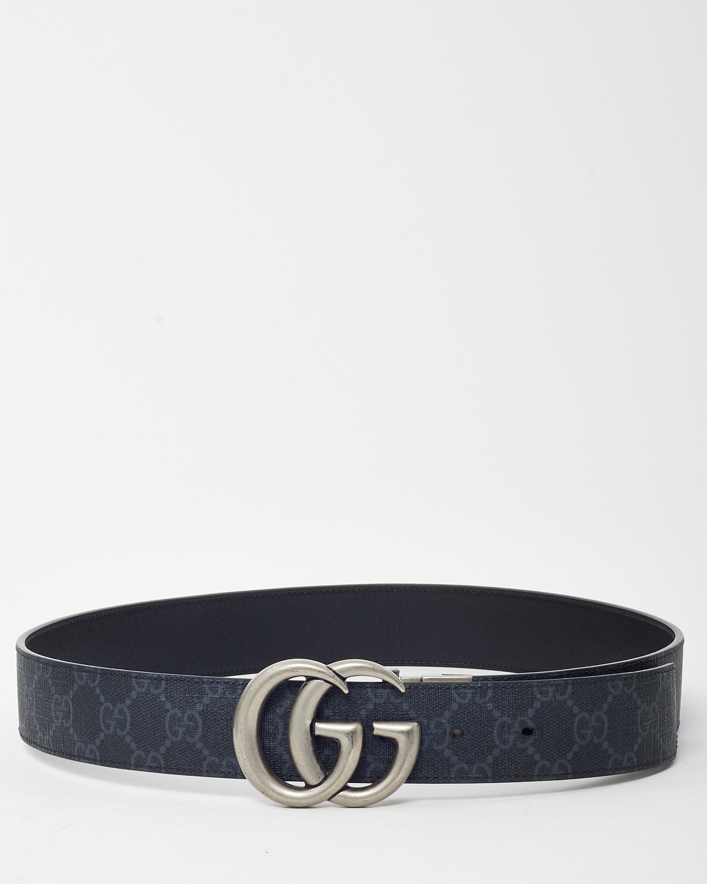 Gucci Black Leather & Black GG Supreme Canvas Reversible SHW Double G Belt - 85/34