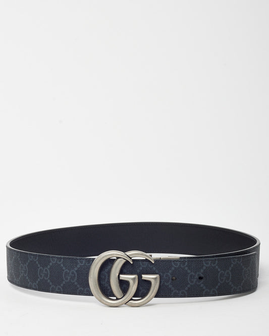 Gucci Black Leather & Black GG Supreme Canvas Reversible SHW Double G Belt - 85/34
