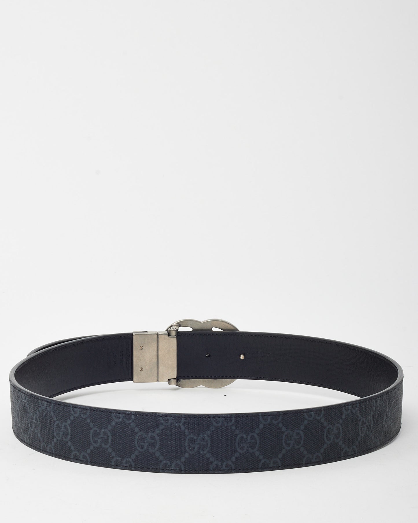 Gucci Black Leather & Black GG Supreme Canvas Reversible SHW Double G Belt - 85/34
