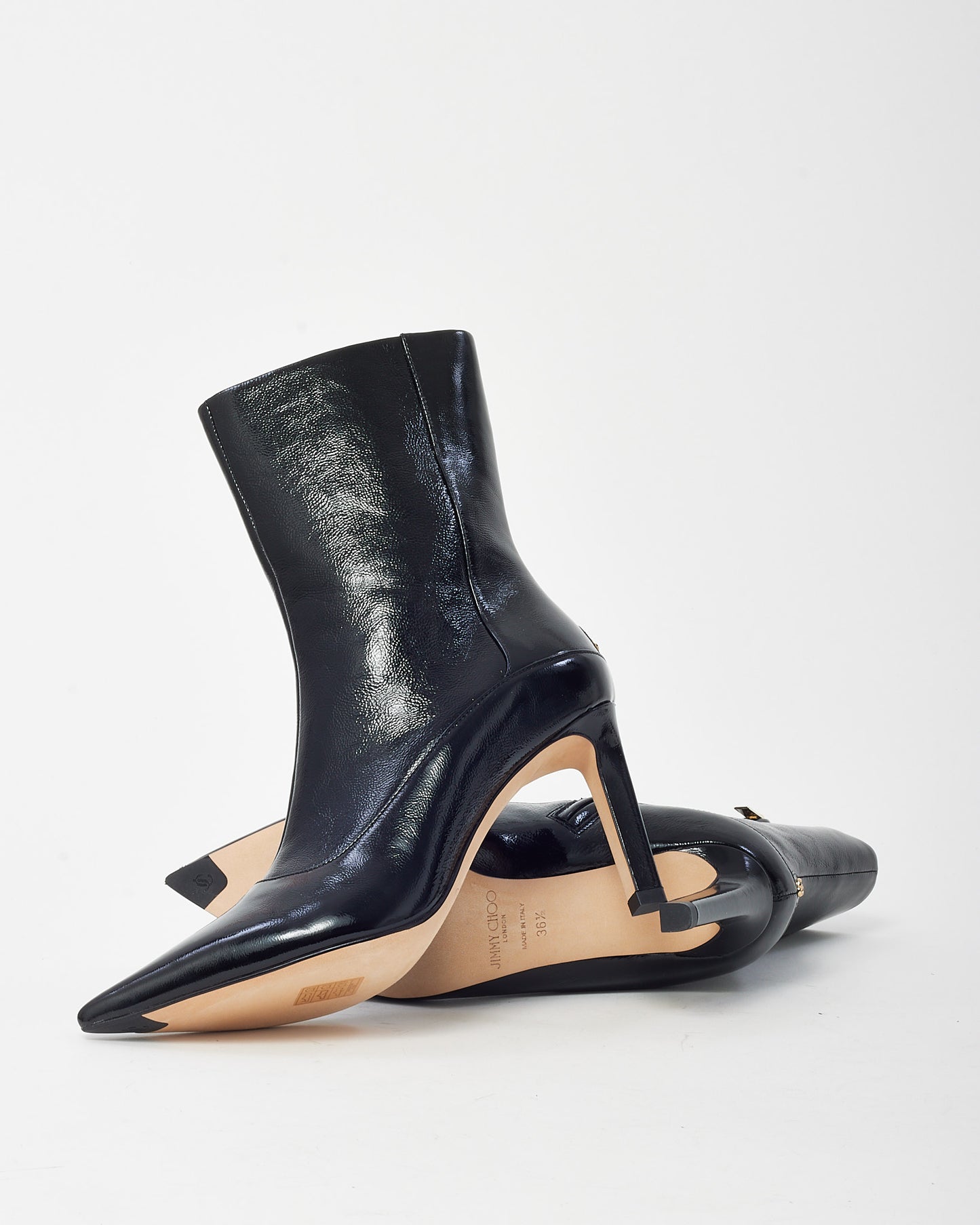 Jimmy Choo Black Glossy Leather Mavie Leather Ankle Boots - 36.5