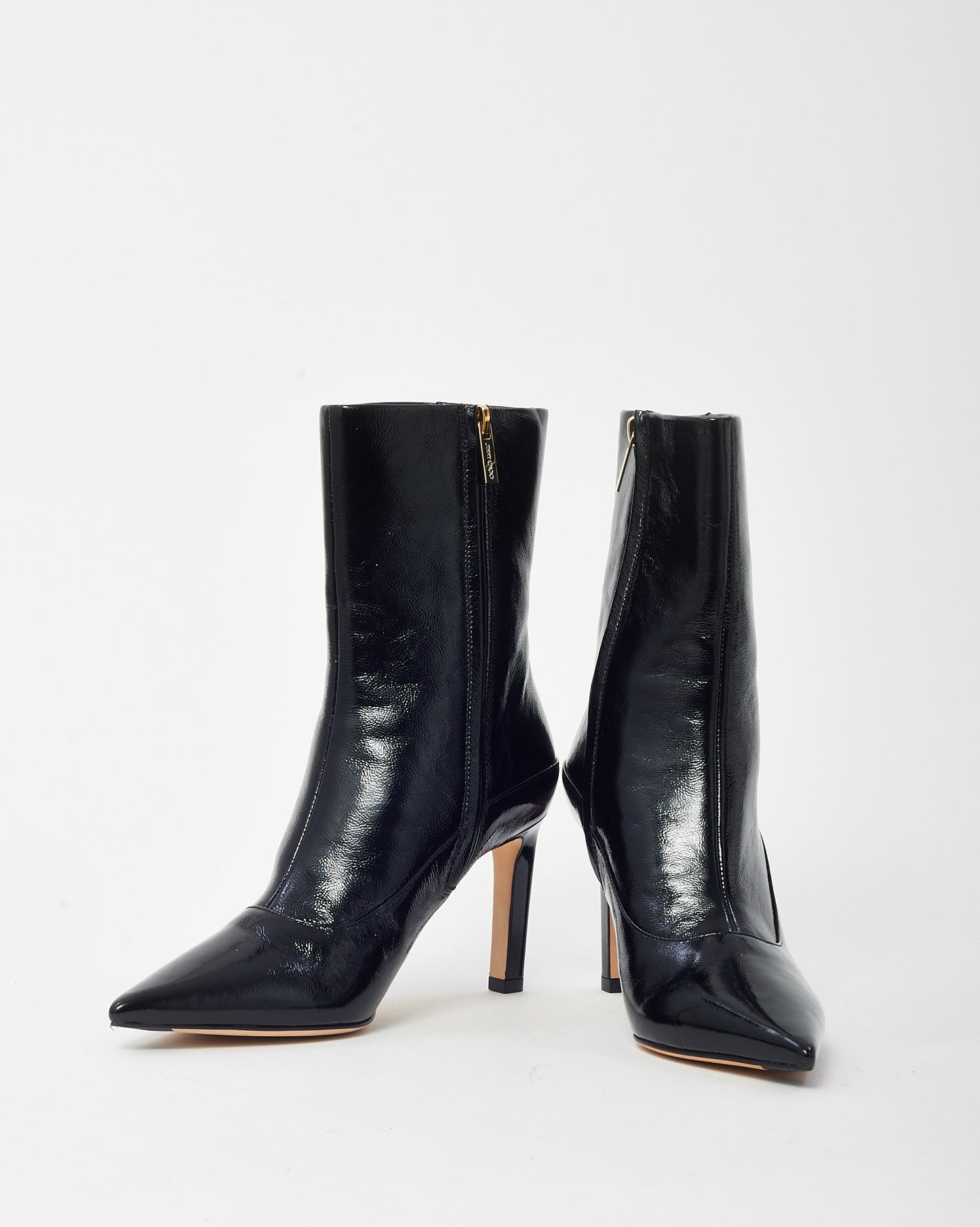 Jimmy Choo Black Glossy Leather Mavie Leather Ankle Boots - 36.5