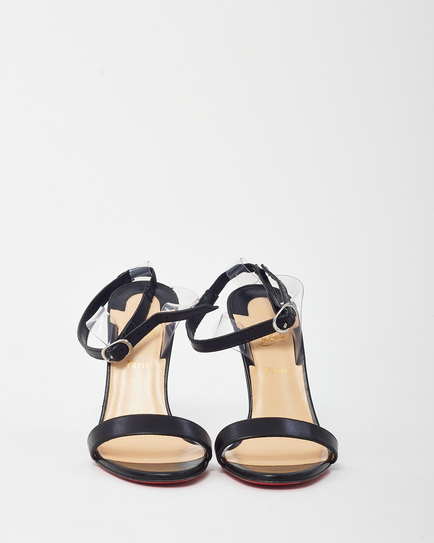 Christian Louboutin Black Leather and PVC Jonatina 100mm Sandals - 35