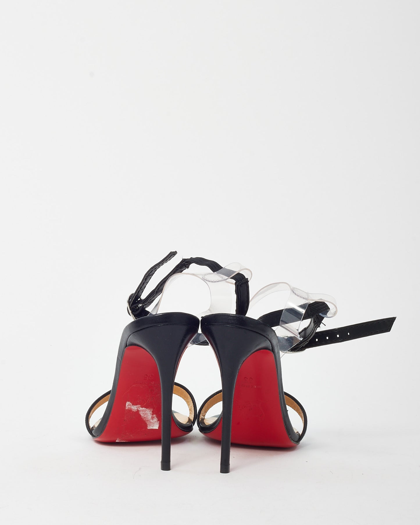 Christian Louboutin Black Leather and PVC Jonatina 100mm Sandals - 35