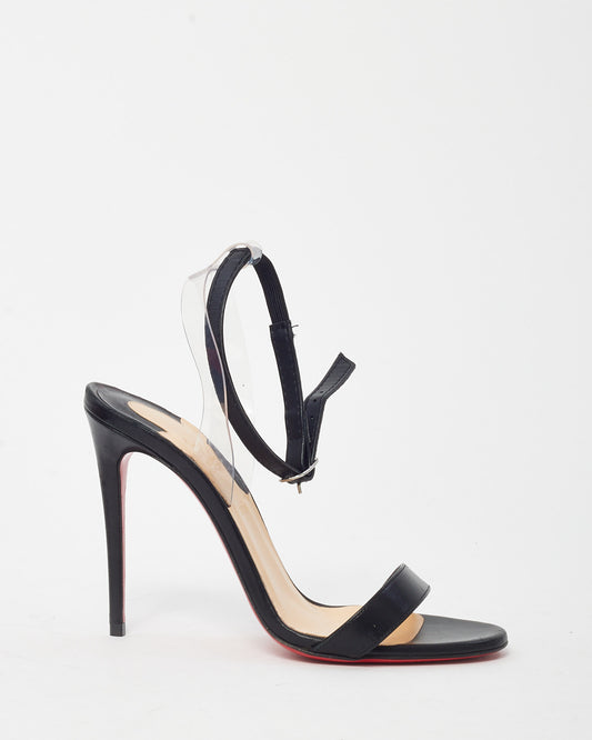 Christian Louboutin Black Leather and PVC Jonatina 100mm Sandals - 35