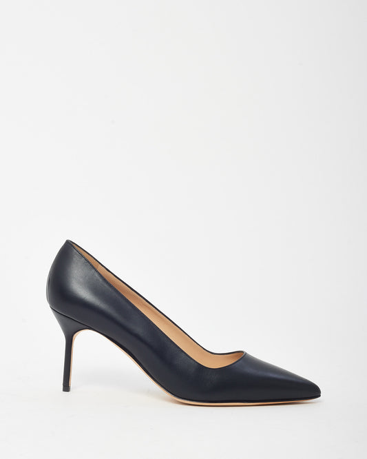 Manolo Blahnik Black Leather Pointed Toe 70mm Pumps - 40