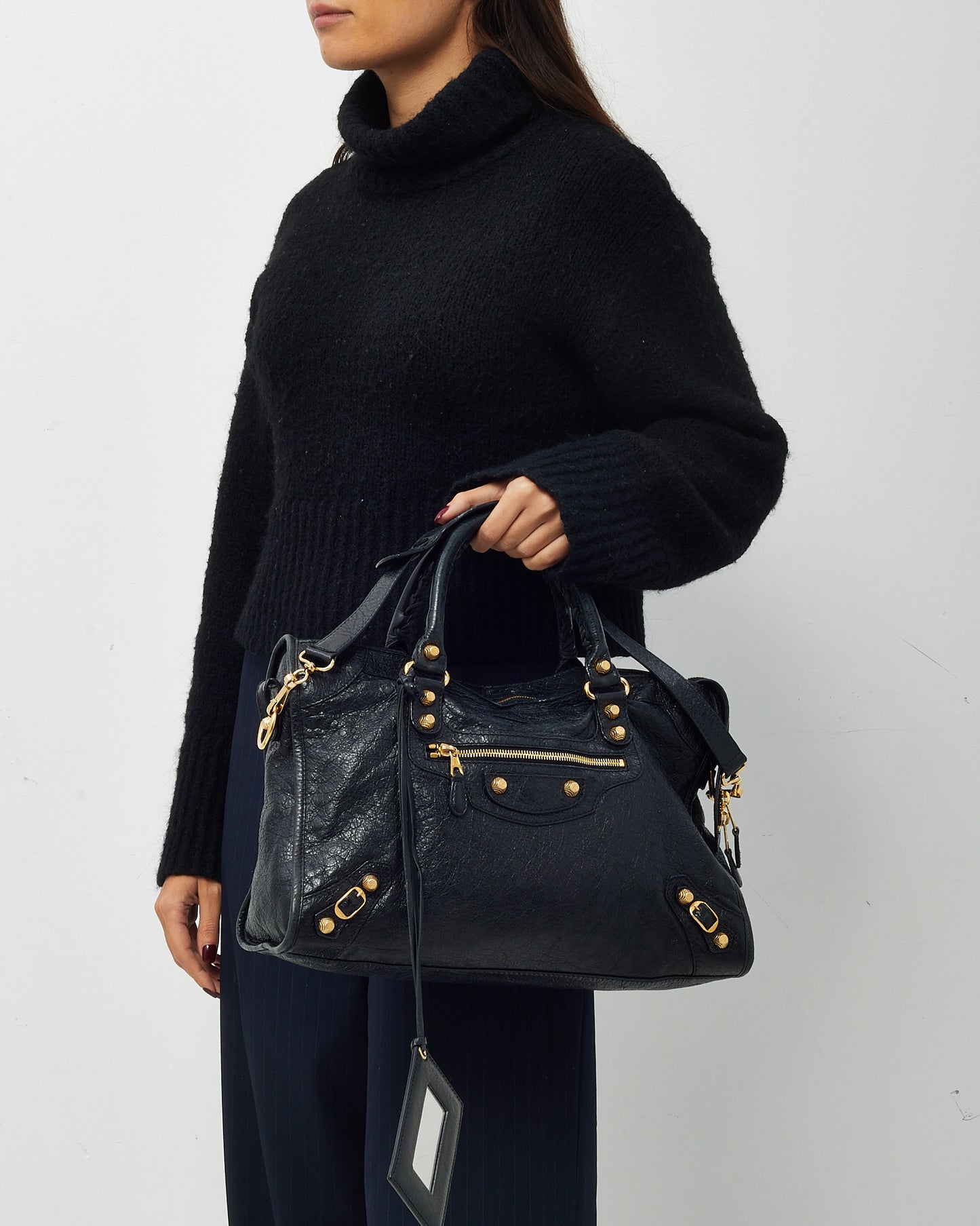 Balenciaga Black Lambskin Leather Gold Giant 12 Stud Moto City Bag