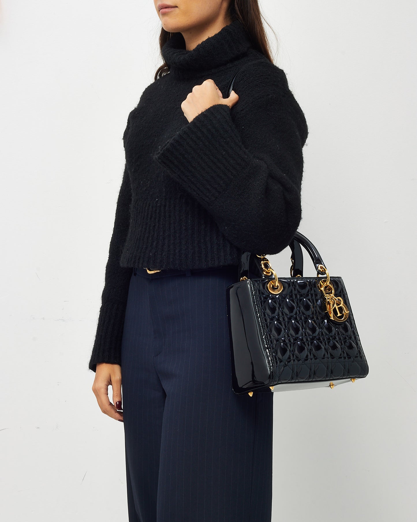 Dior Black Patent Leather Medium Lady Dior Bag GHW