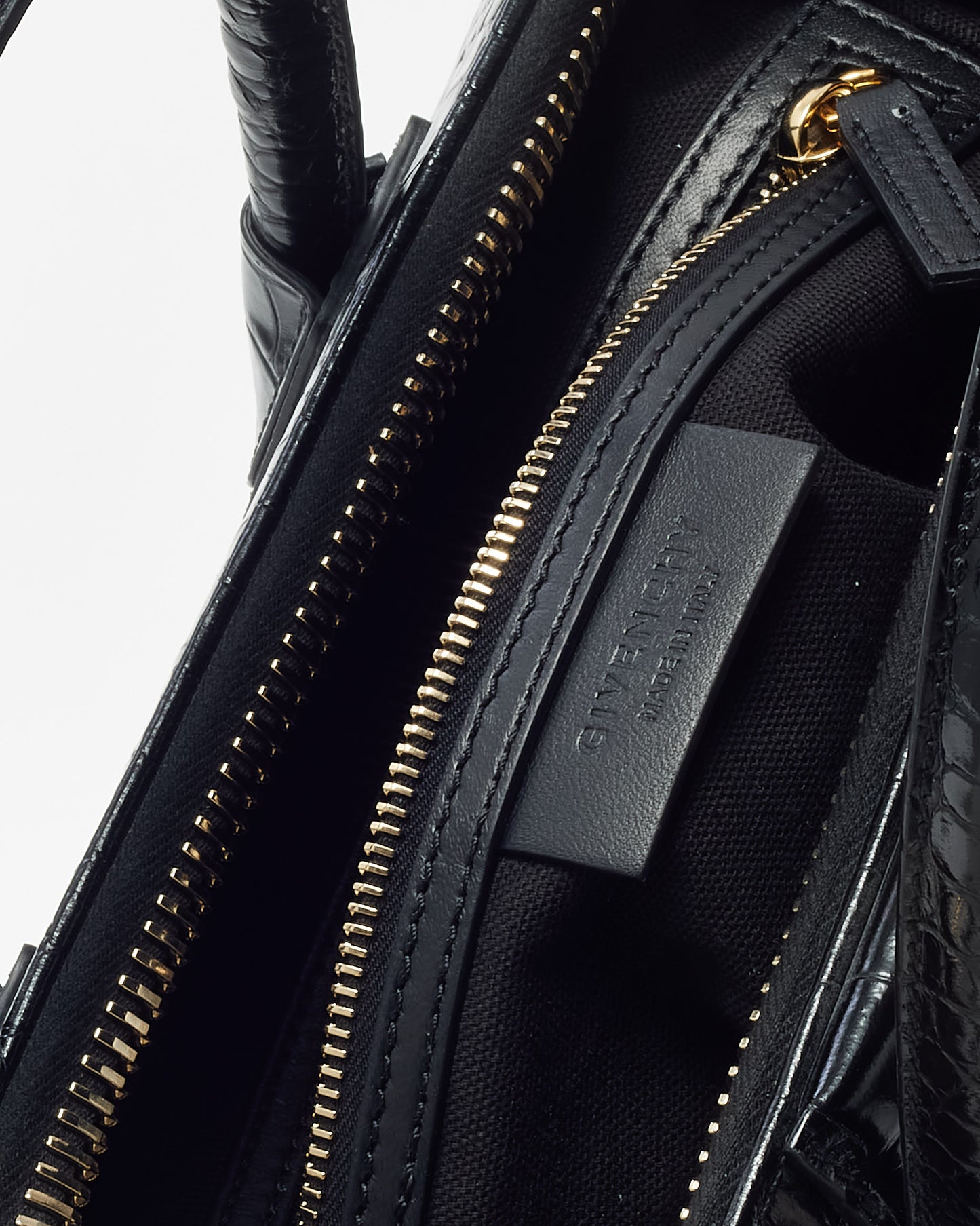 Givenchy Black Shiny Croc Embossed Leather Small Antigona Bag GHW