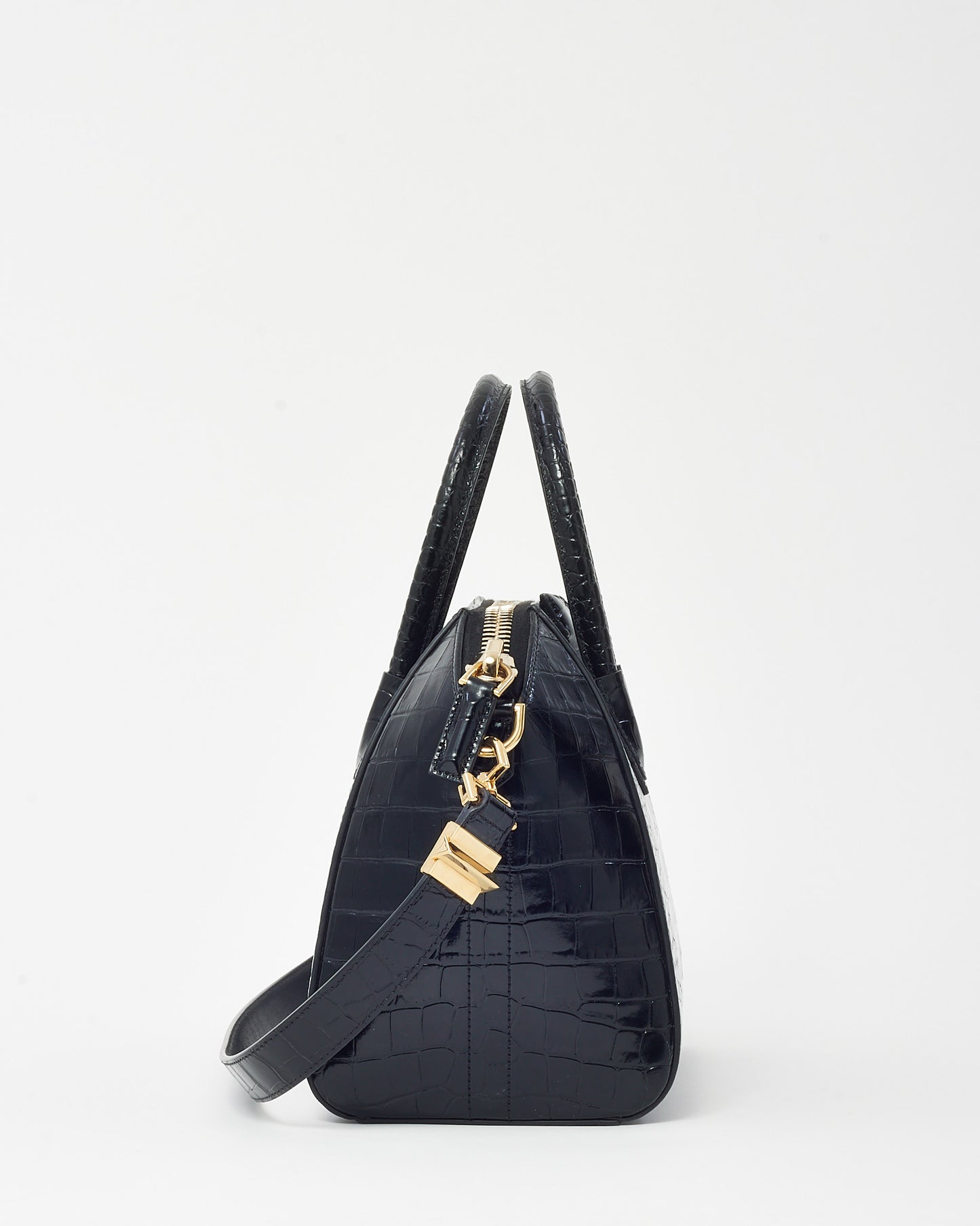 Givenchy Black Shiny Croc Embossed Leather Small Antigona Bag GHW