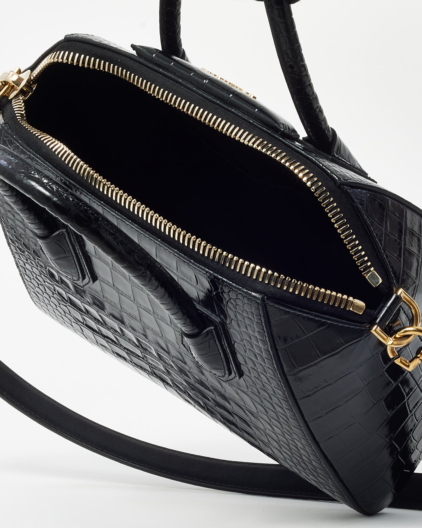 Givenchy Black Shiny Croc Embossed Leather Small Antigona Bag GHW