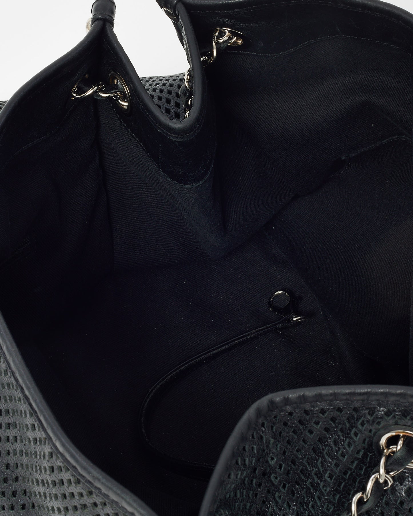 Chanel Black Perforated Leather CC Logo SHW Chain Tote Bag