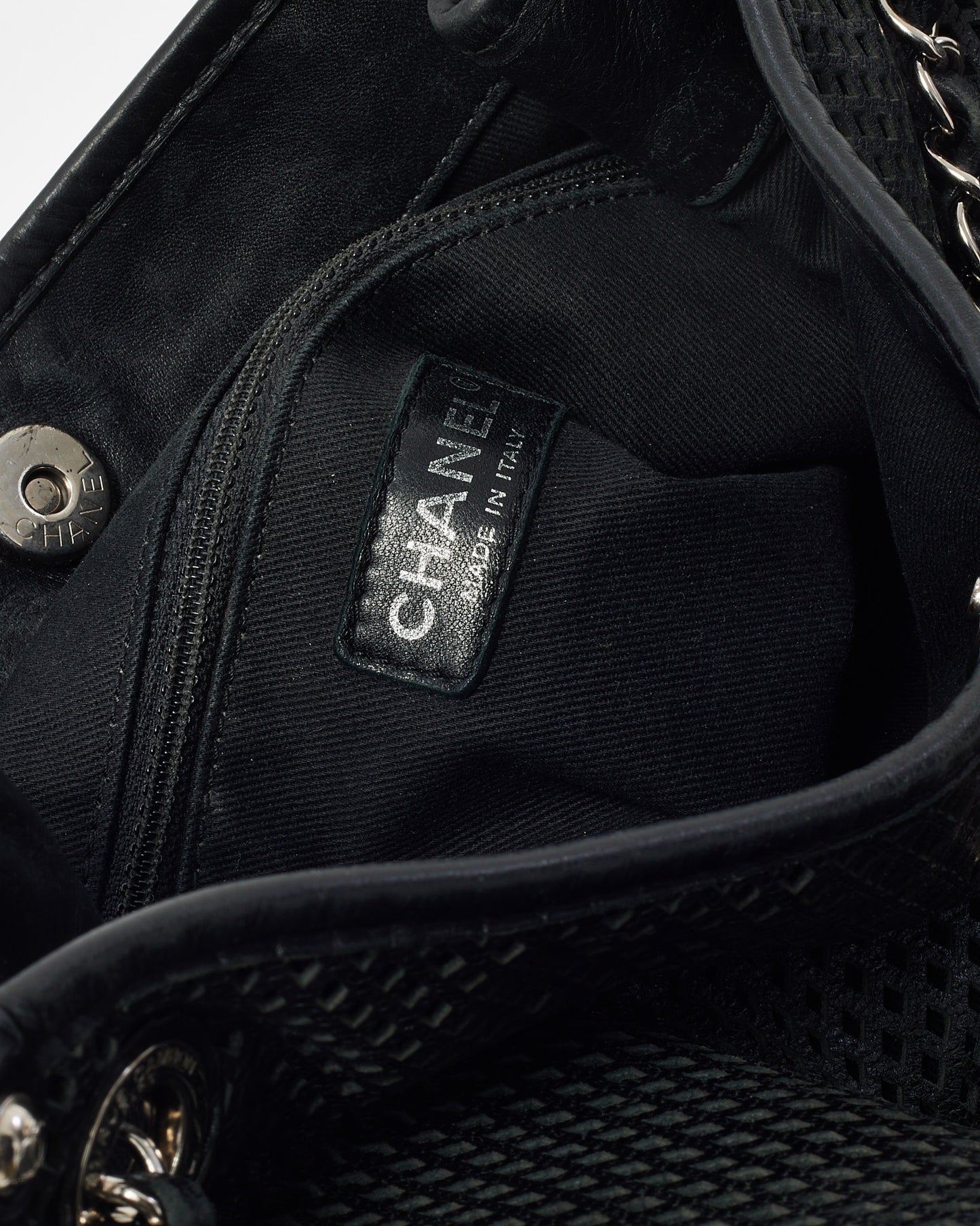 Chanel Black Perforated Leather CC Logo SHW Chain Tote Bag