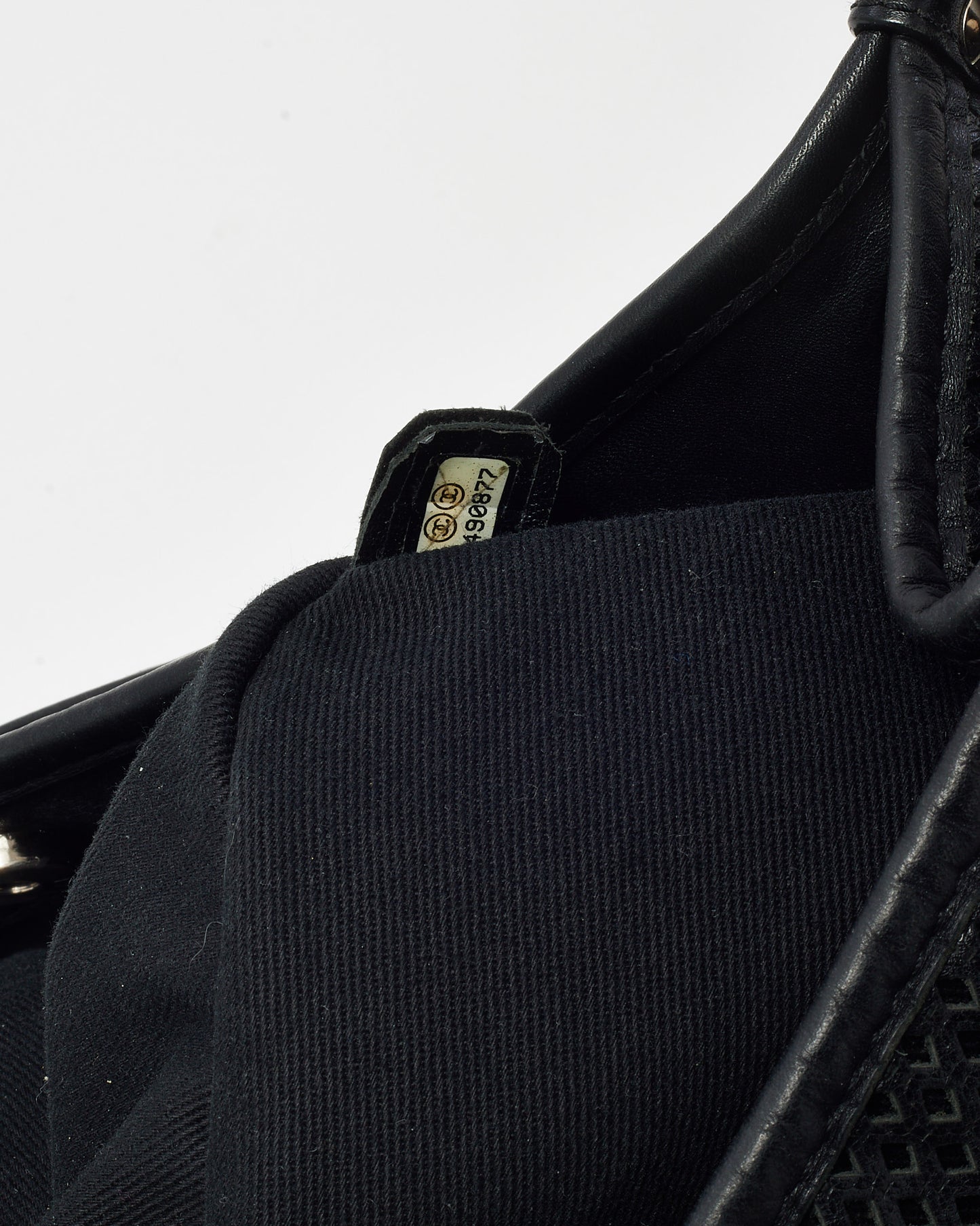 Chanel Black Perforated Leather CC Logo SHW Chain Tote Bag