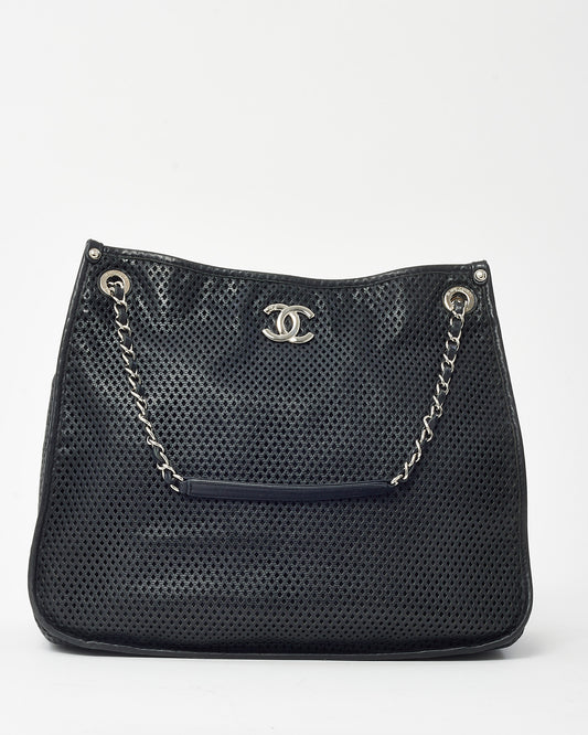 Chanel Black Perforated Leather CC Logo SHW Chain Tote Bag