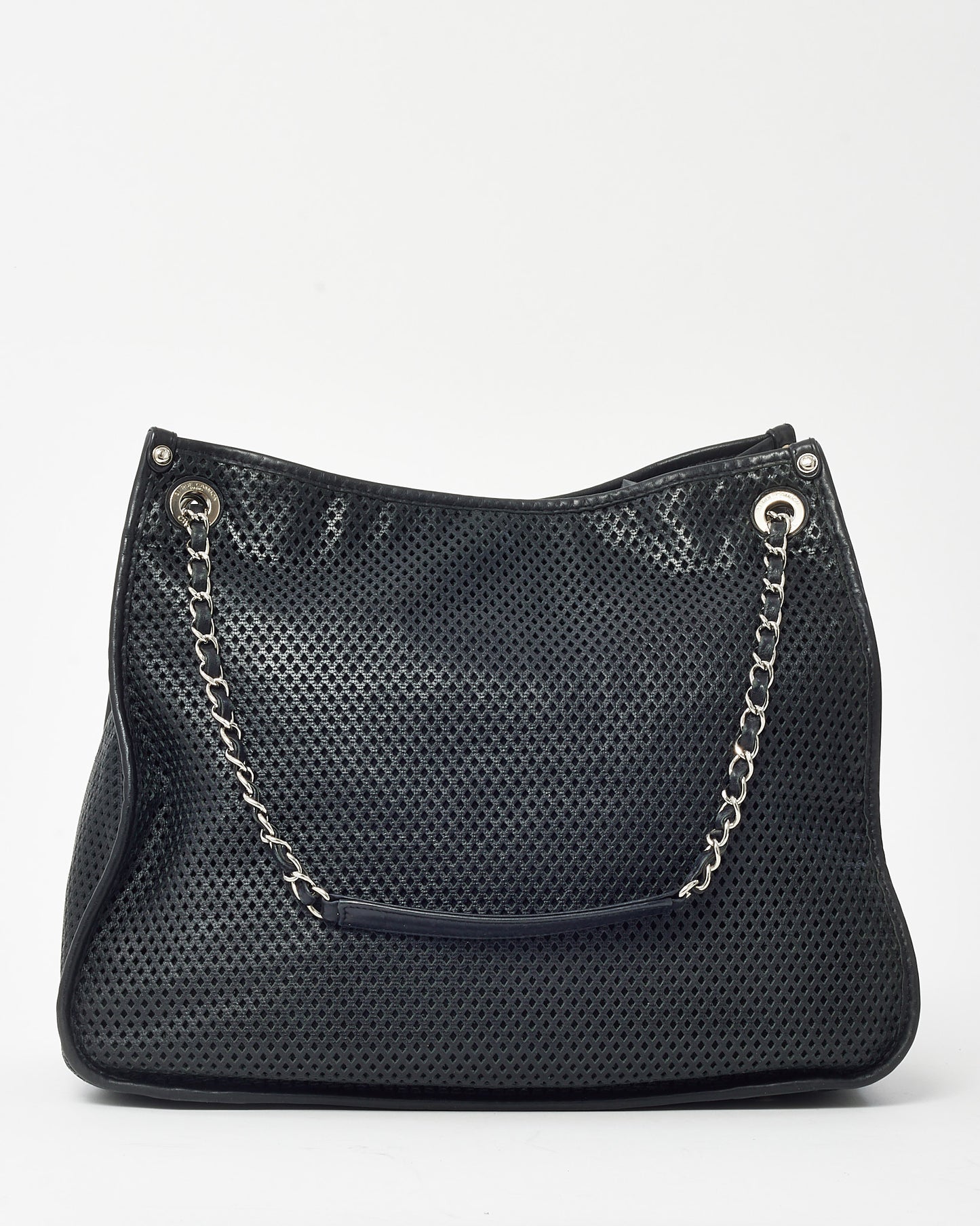 Chanel Black Perforated Leather CC Logo SHW Chain Tote Bag