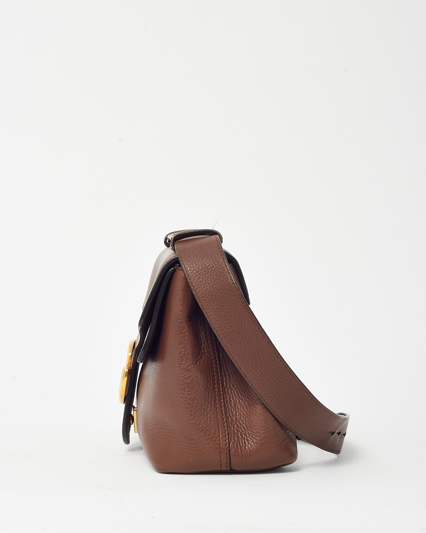 Gucci Brown Pebbled Leather GG Marmont Medium Messenger Shoulder Bag