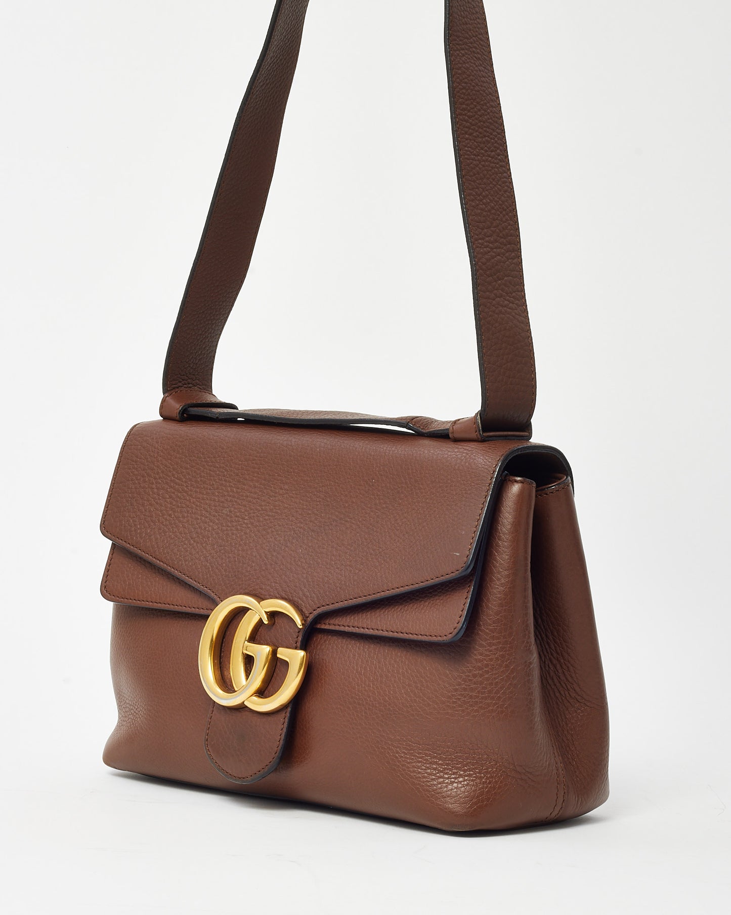 Gucci Brown Pebbled Leather GG Marmont Medium Messenger Shoulder Bag