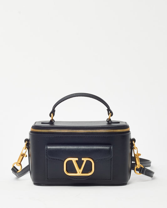 Valentino Black Leather GHW VLogo Mini Vanity Top Handle Bag
