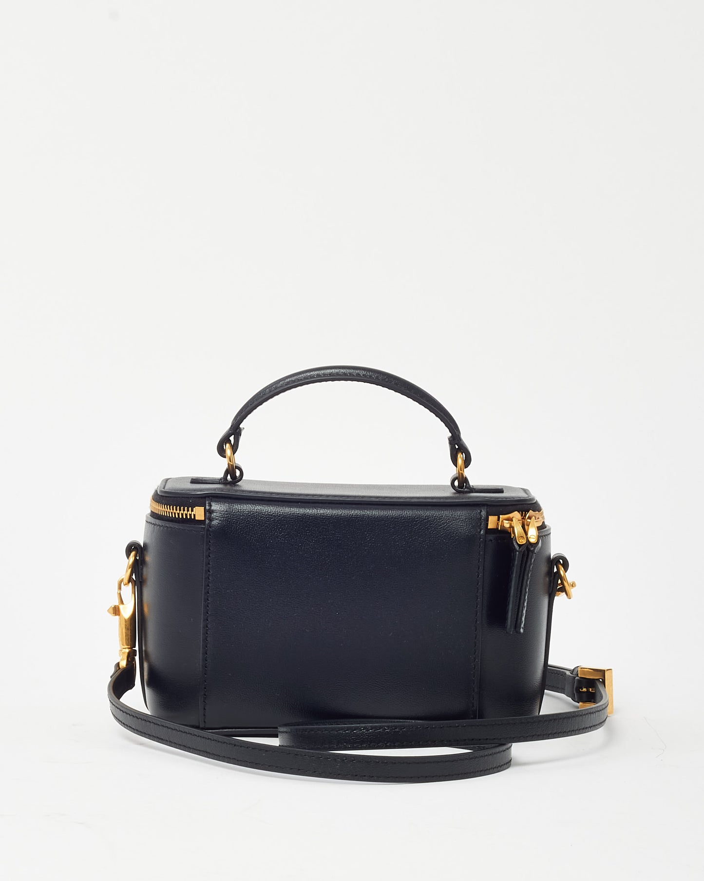 Valentino Black Leather GHW VLogo Mini Vanity Top Handle Bag