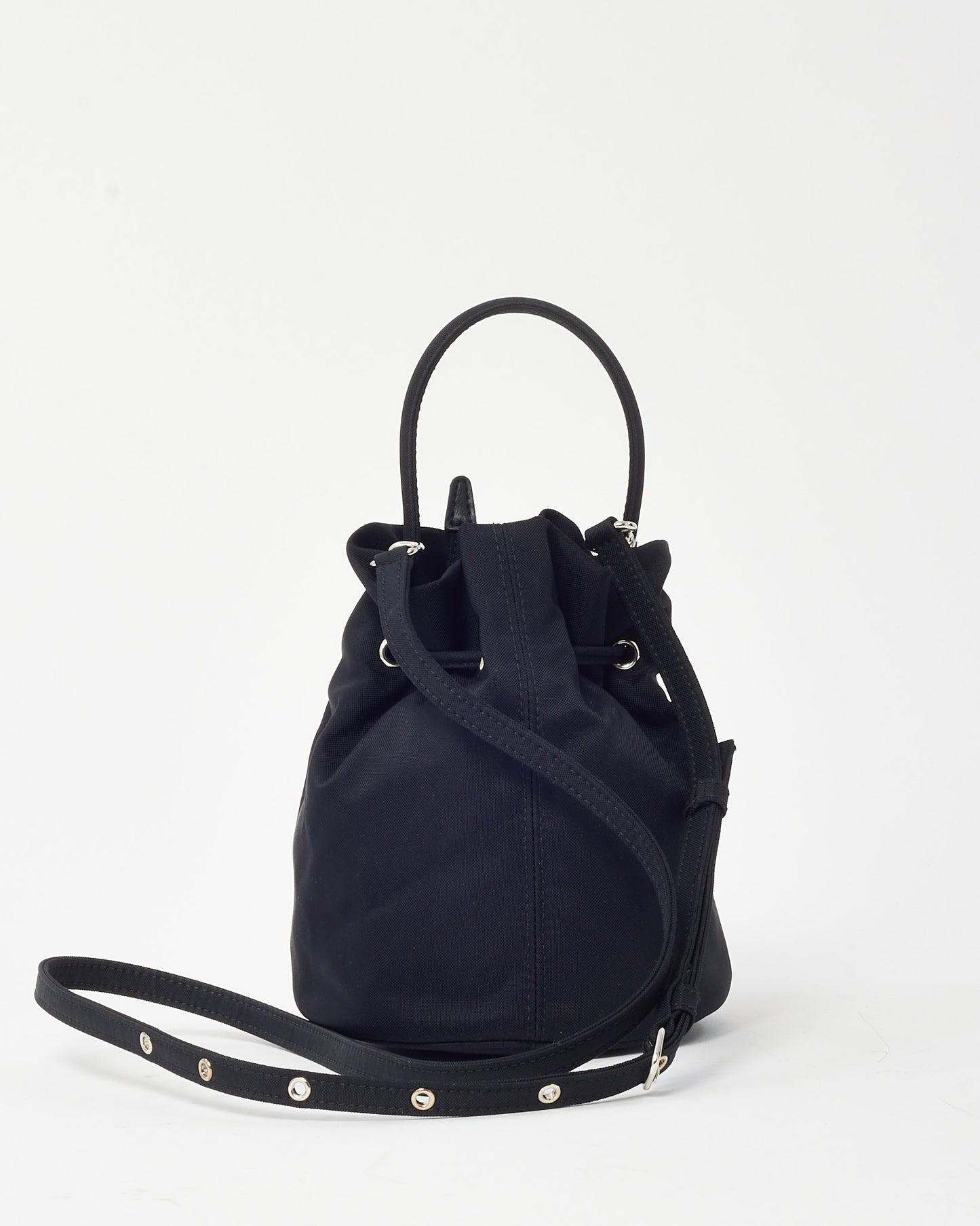 Balenciaga Black Nylon Logo Wheel Drawstring XS Bucket Bag with Strap