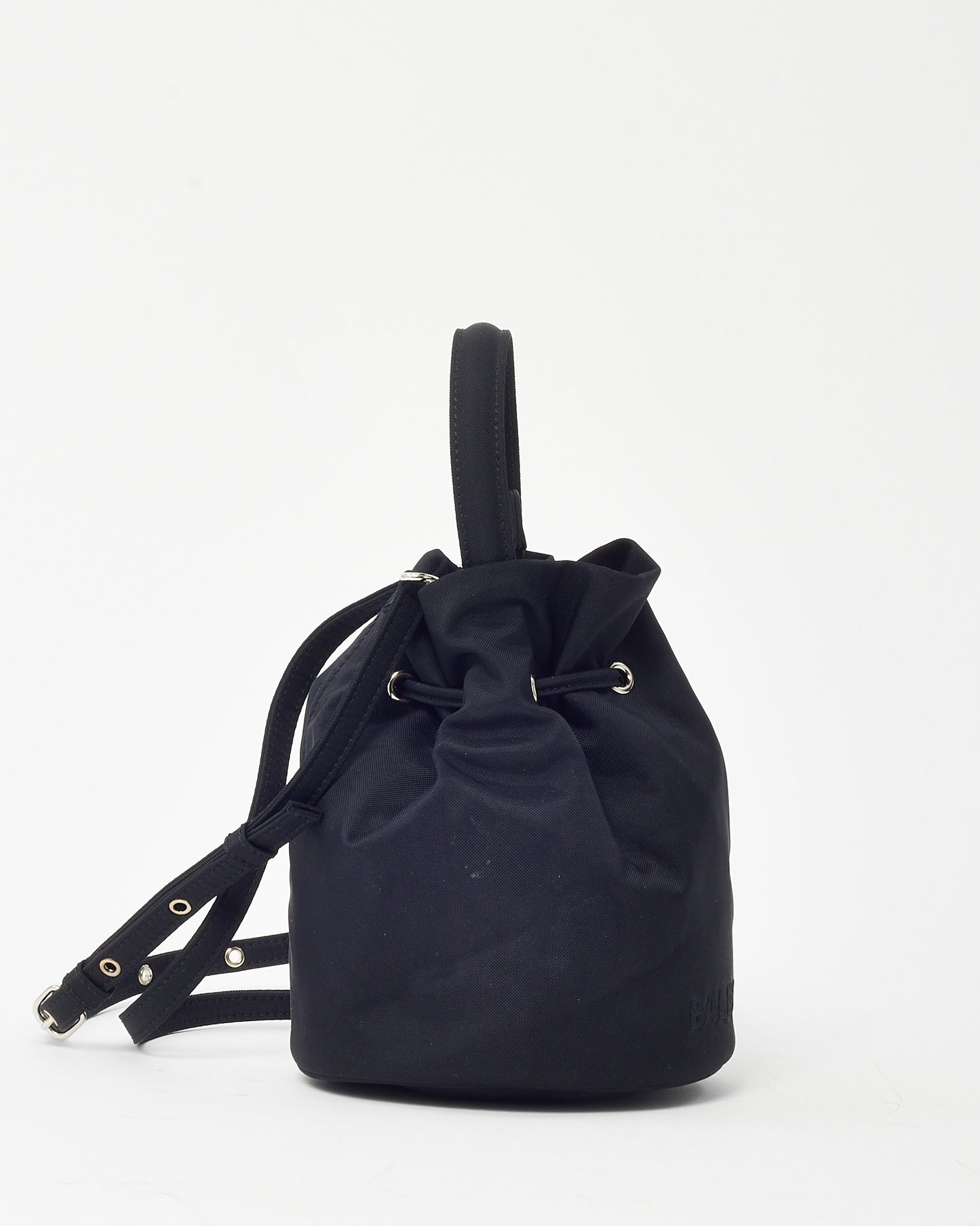 Balenciaga Black Nylon Logo Wheel Drawstring XS Bucket Bag with Strap