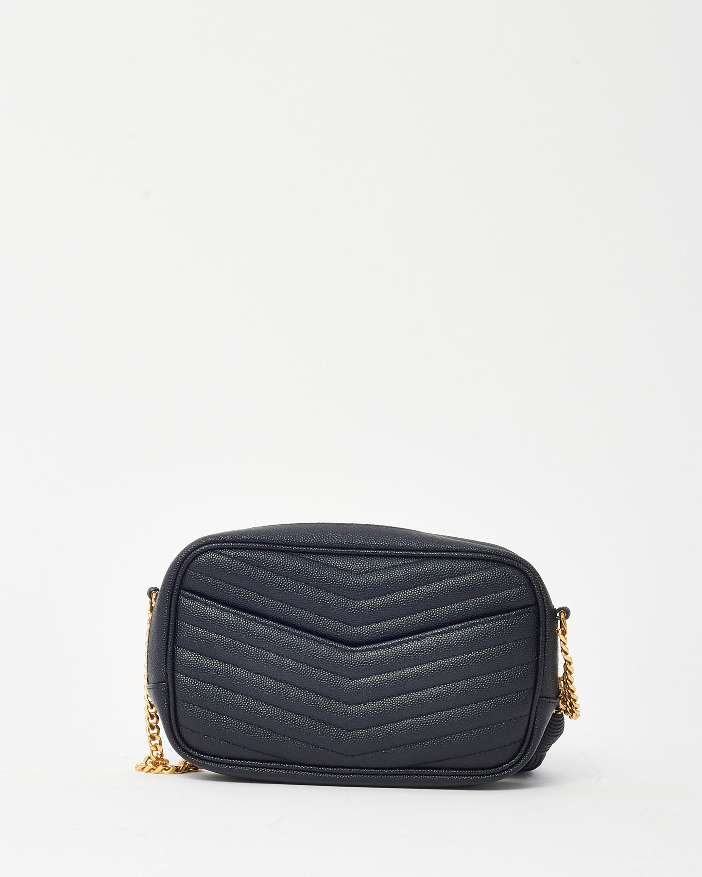 Saint Laurent Black Chevron Grain De Poudre YSL Mini Lou Chain Crossbody Bag GHW