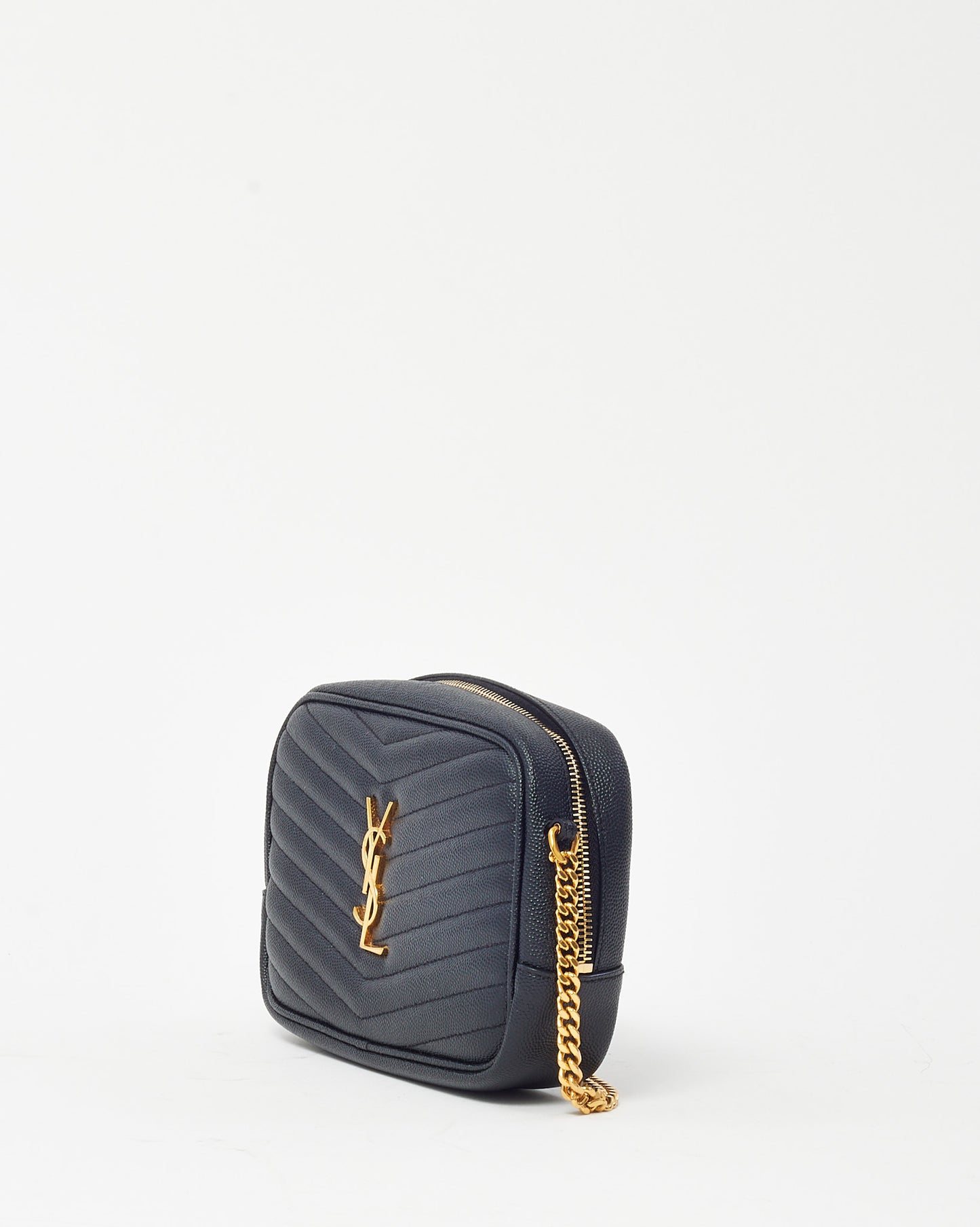 Saint Laurent Black Chevron Grain De Poudre YSL Mini Lou Chain Crossbody Bag GHW