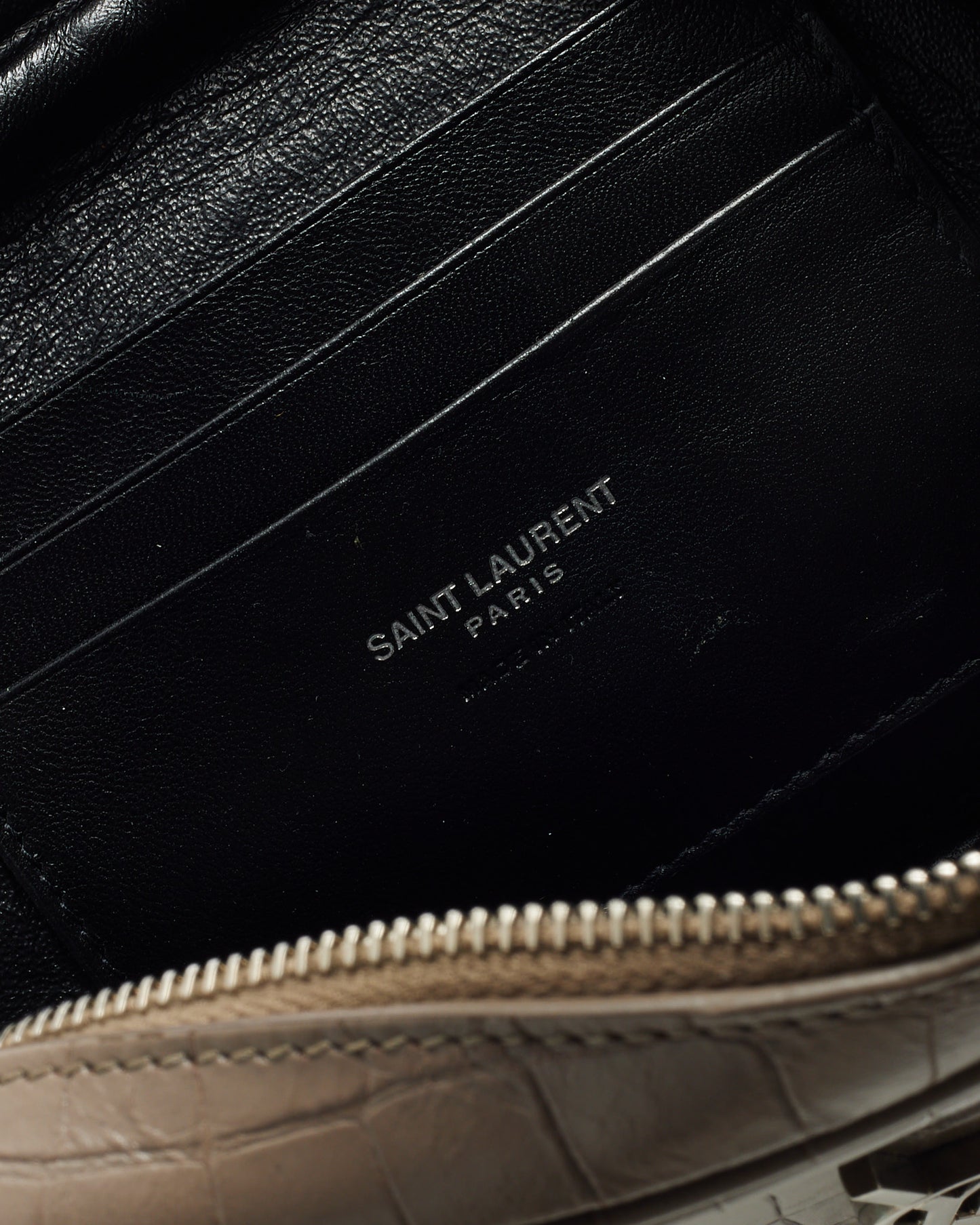 Saint Laurent Grey Croc Embossed Leather SHW YSL Mini Lou Chain Crossbody Bag