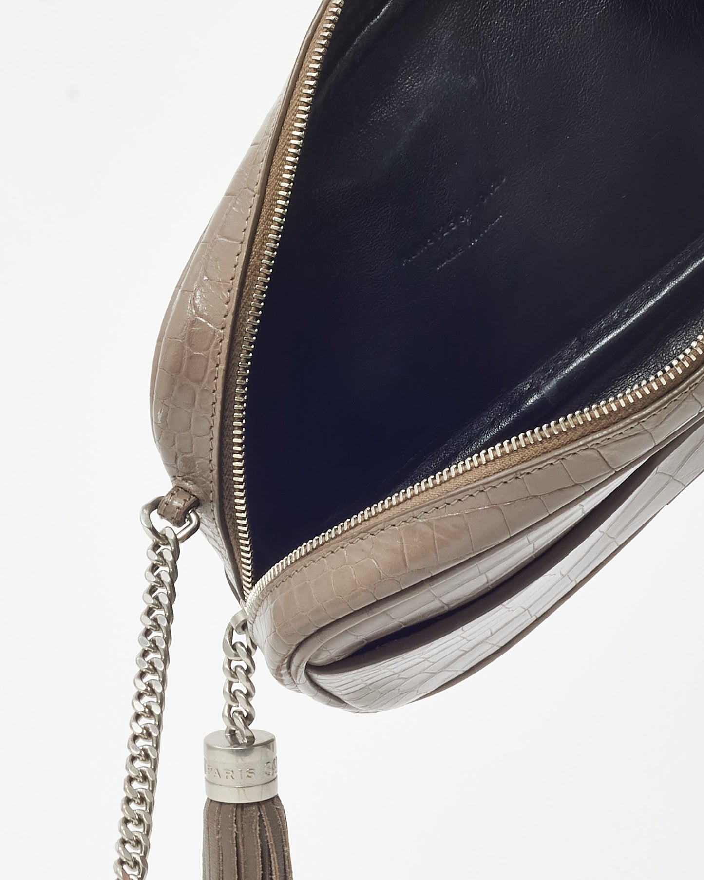 Saint Laurent Grey Croc Embossed Leather SHW YSL Mini Lou Chain Crossbody Bag