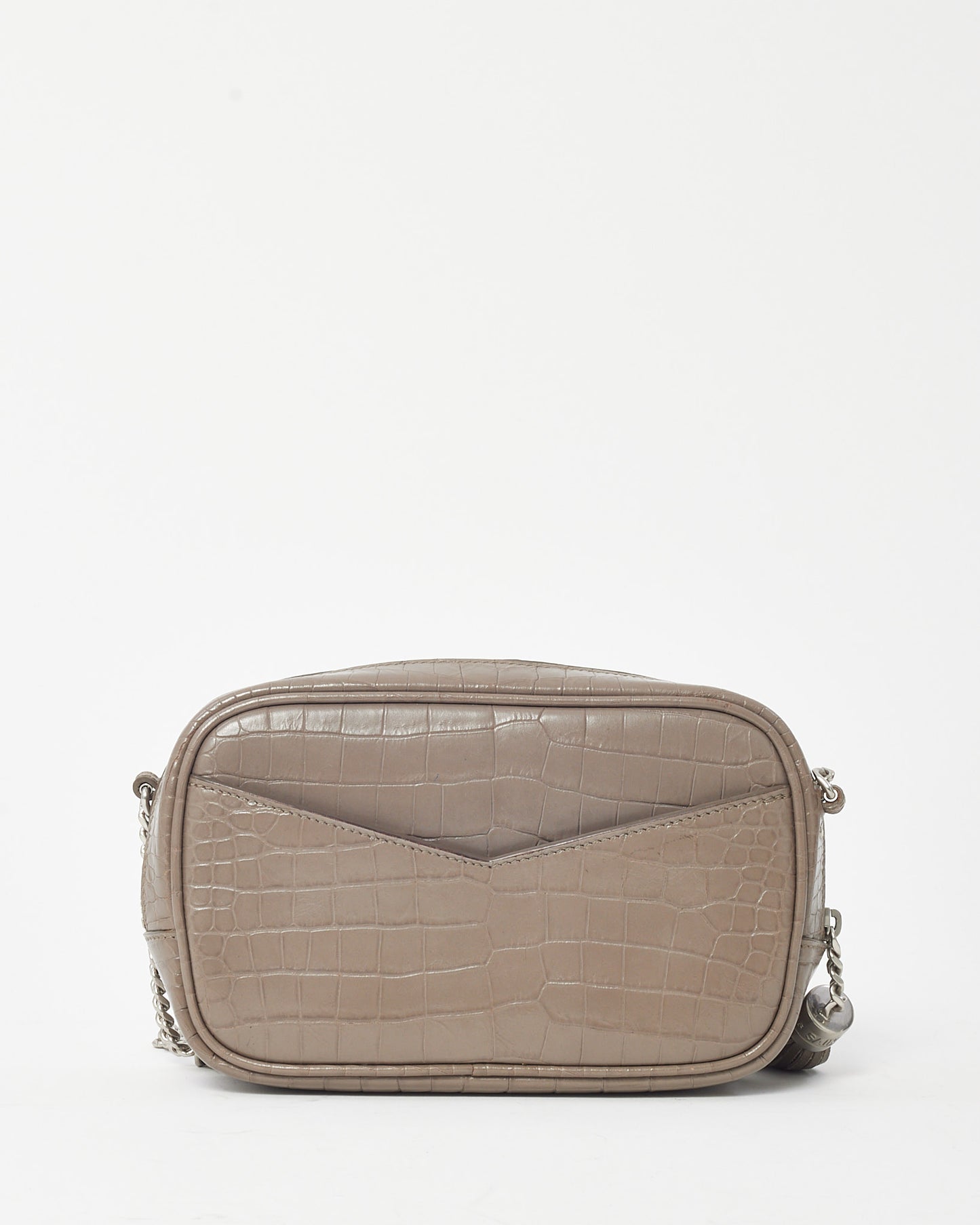 Saint Laurent Grey Croc Embossed Leather SHW YSL Mini Lou Chain Crossbody Bag