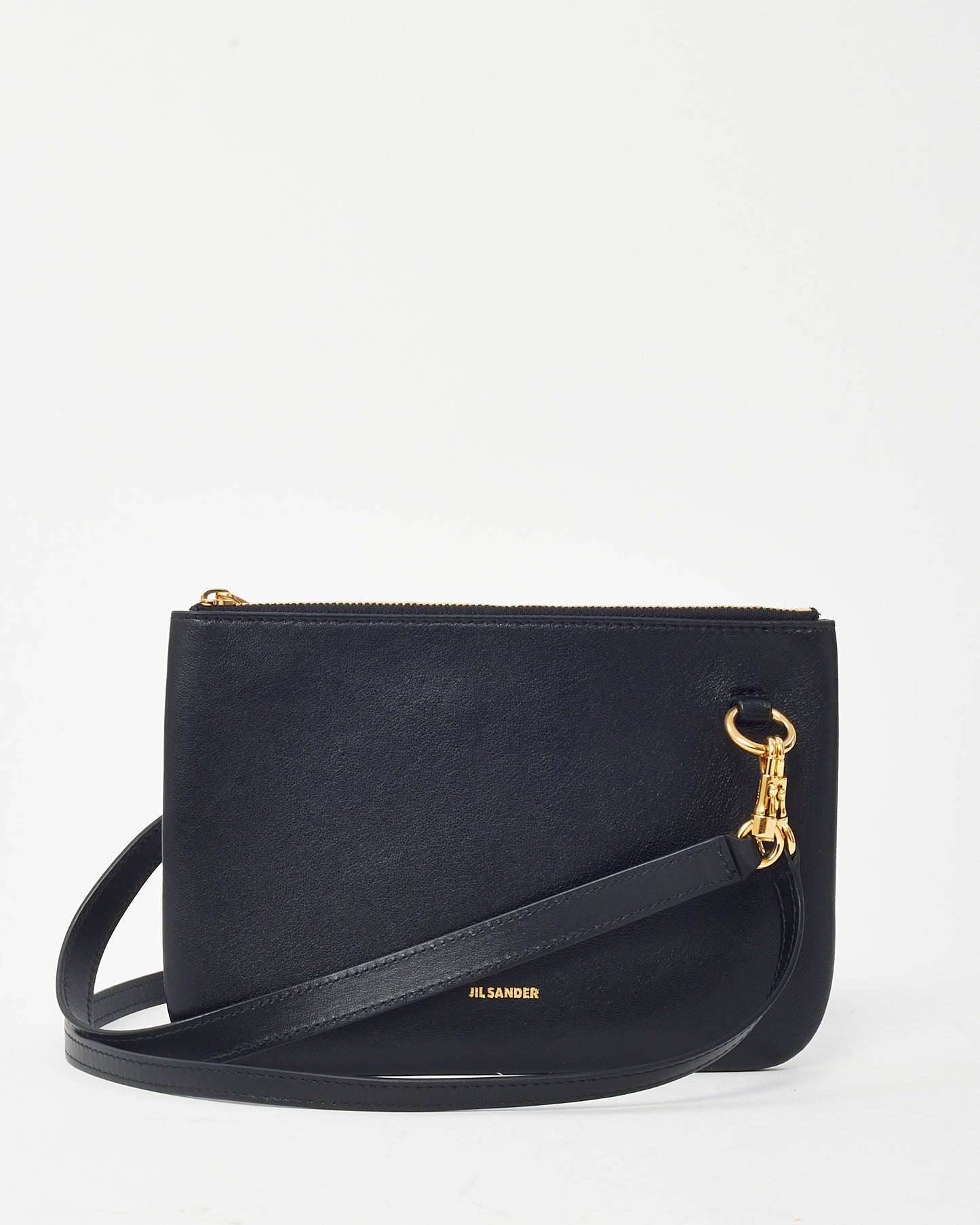 Jil Sander Black Leather Logo Print Small Crossbody Bag