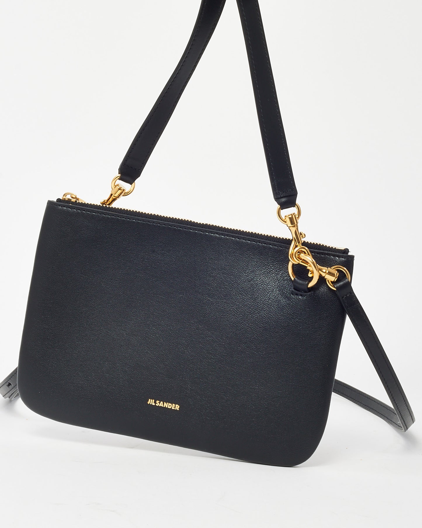 Jil Sander Black Leather Logo Print Small Crossbody Bag