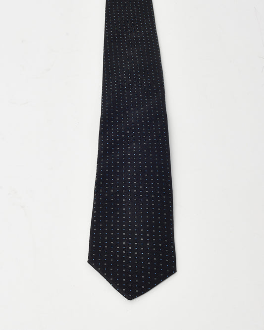 Prada Navy with Blue/White Dotted Print Silk Tie