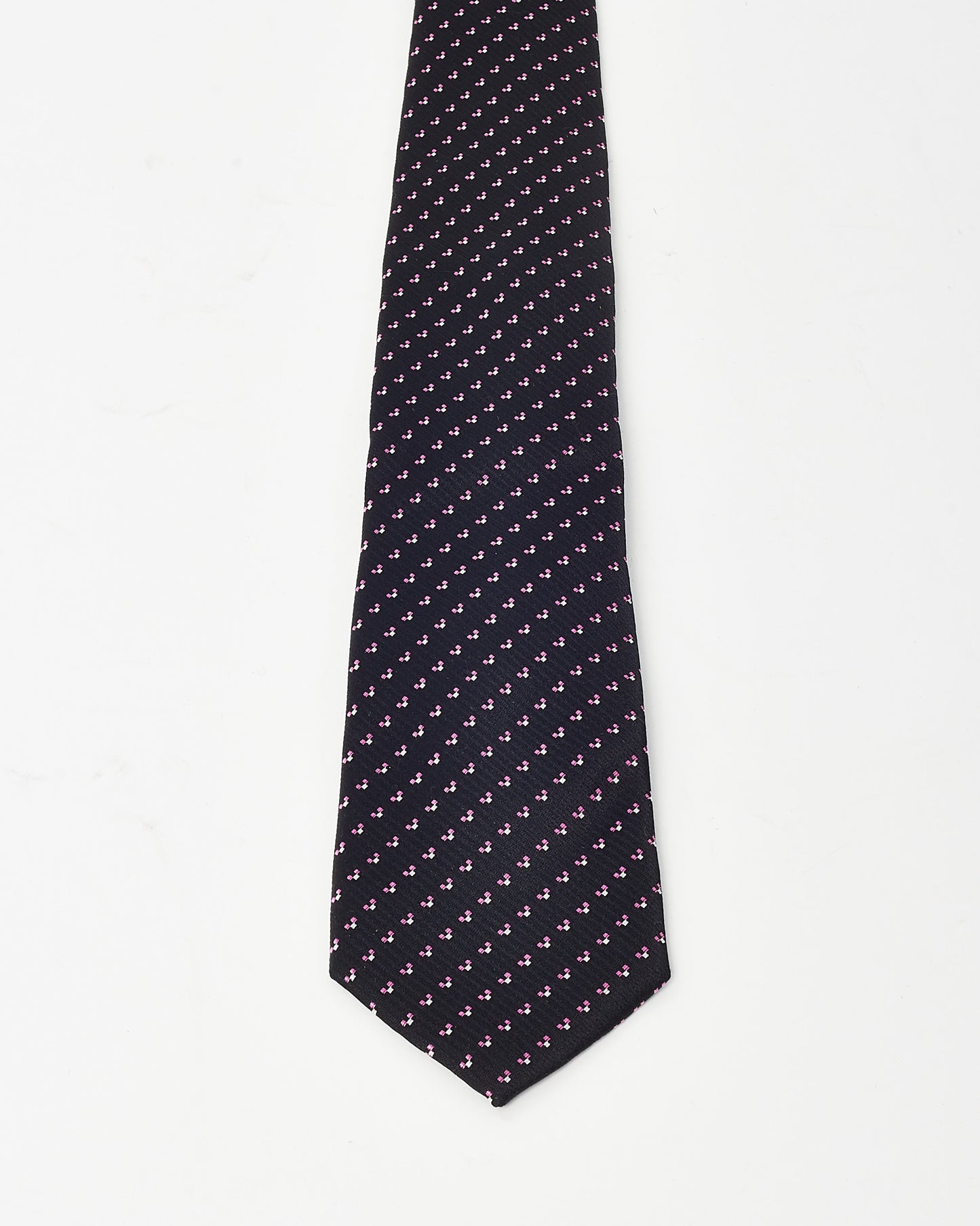 Prada Black with Pink/White Geometric Print Silk Tie