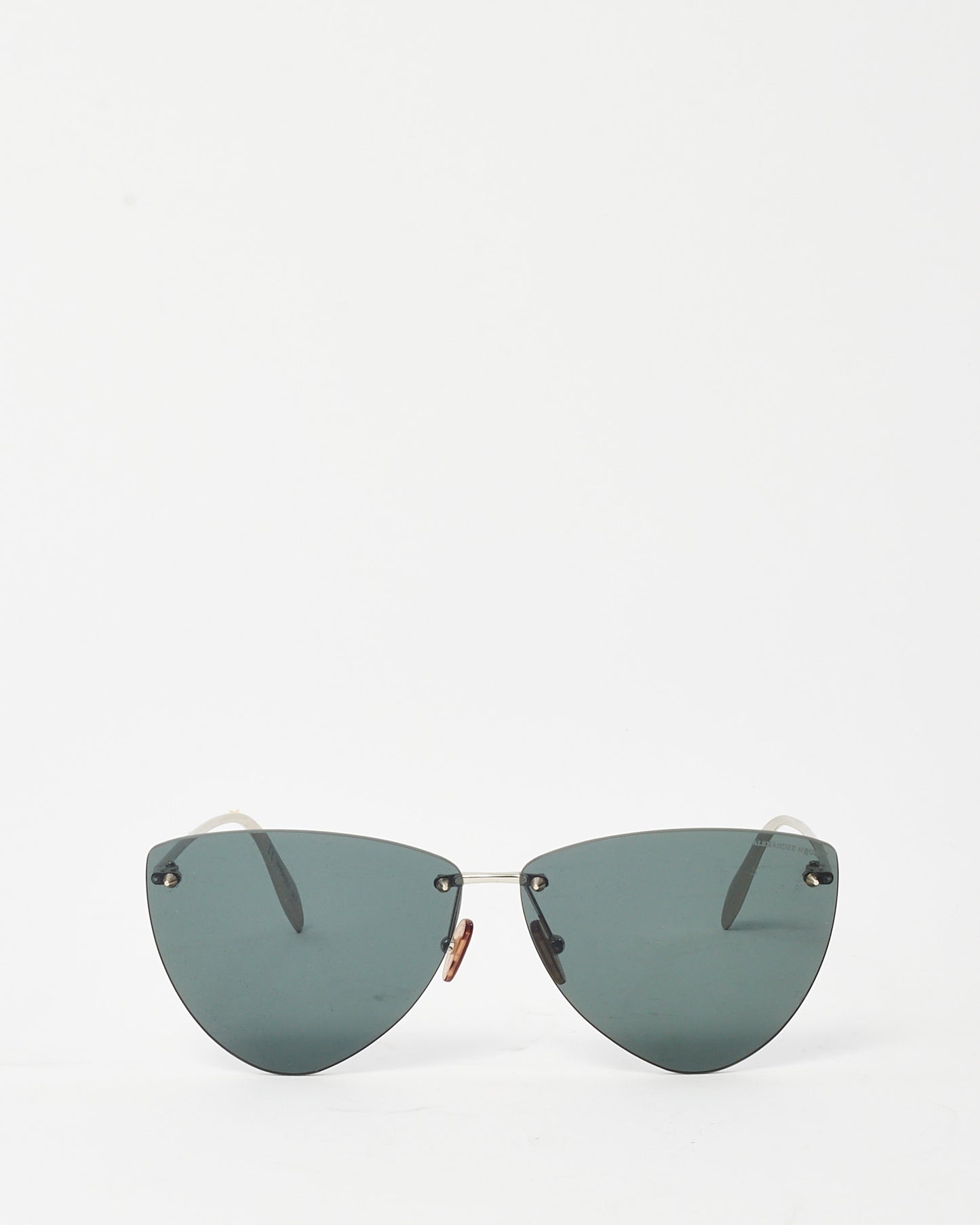 Alexander McQueen Silver Metal AM0103S Geometric Black Lens Sunglasses