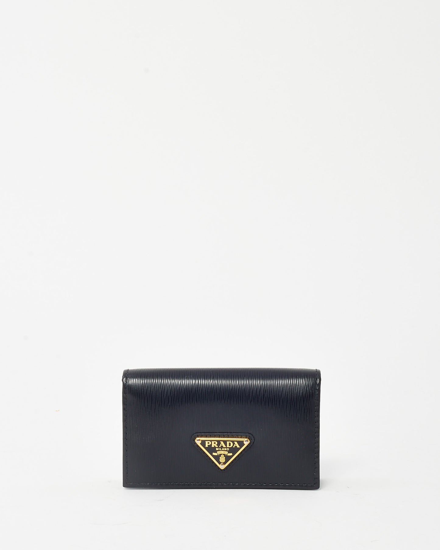 Prada Black Vietello Move TR Leather Logo Snap Card Case