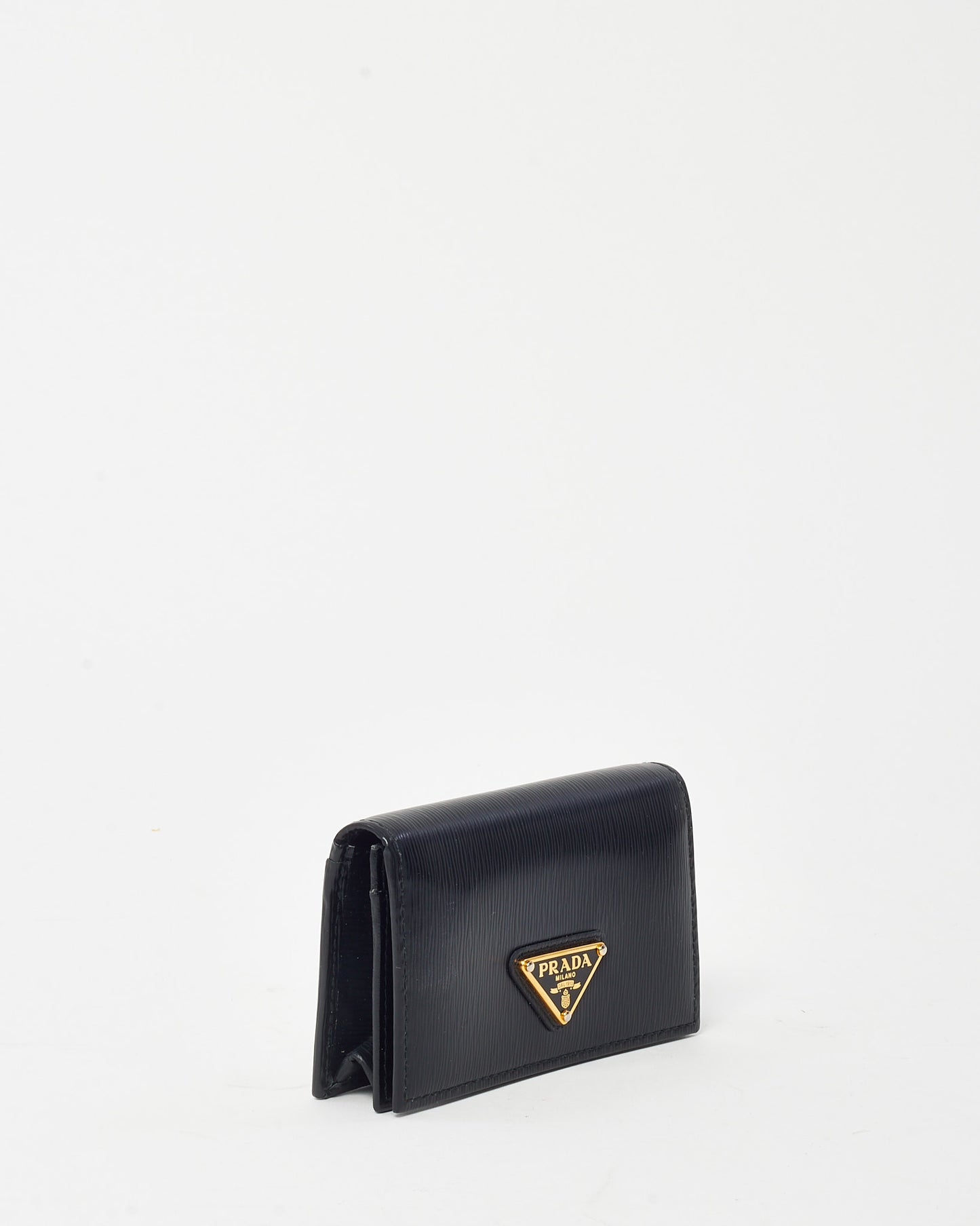 Prada Black Vietello Move TR Leather Logo Snap Card Case