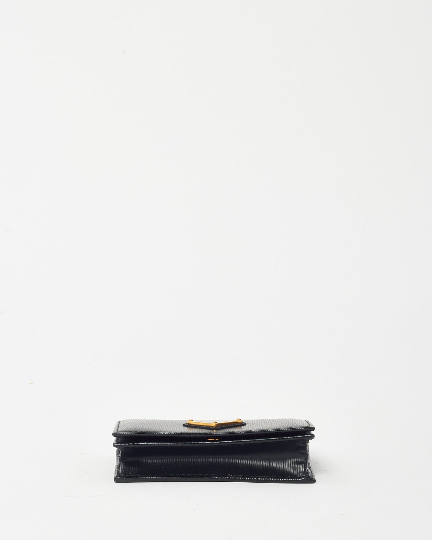 Prada Black Vietello Move TR Leather Logo Snap Card Case