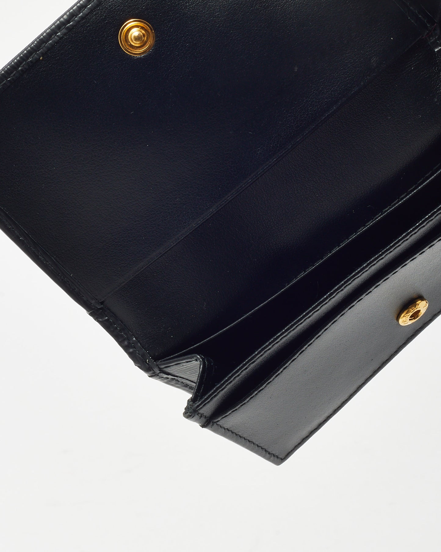 Prada Black Vietello Move TR Leather Logo Snap Card Case