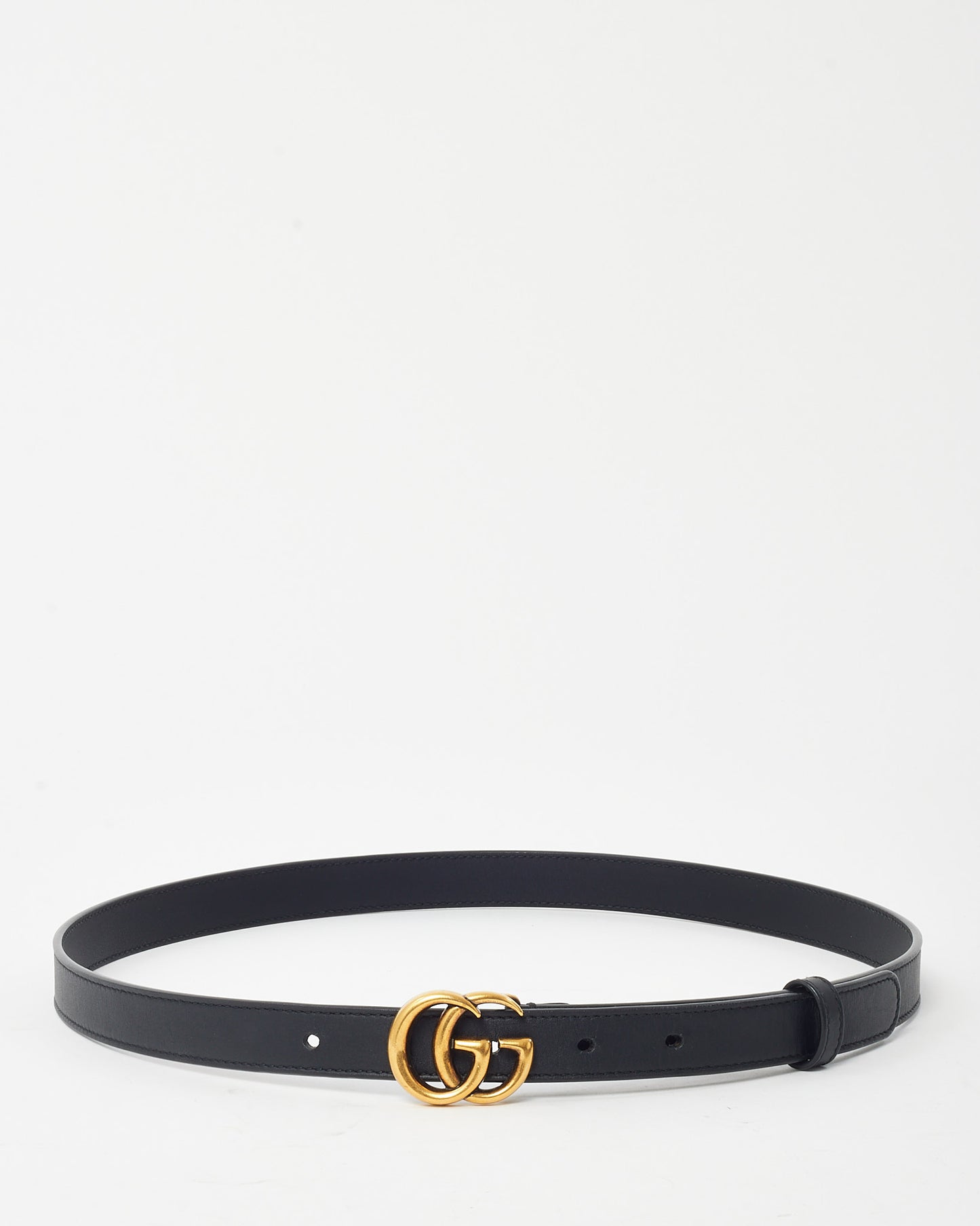 Gucci Black Leather Gold Medium Thin GG Marmont Belt - 85/34