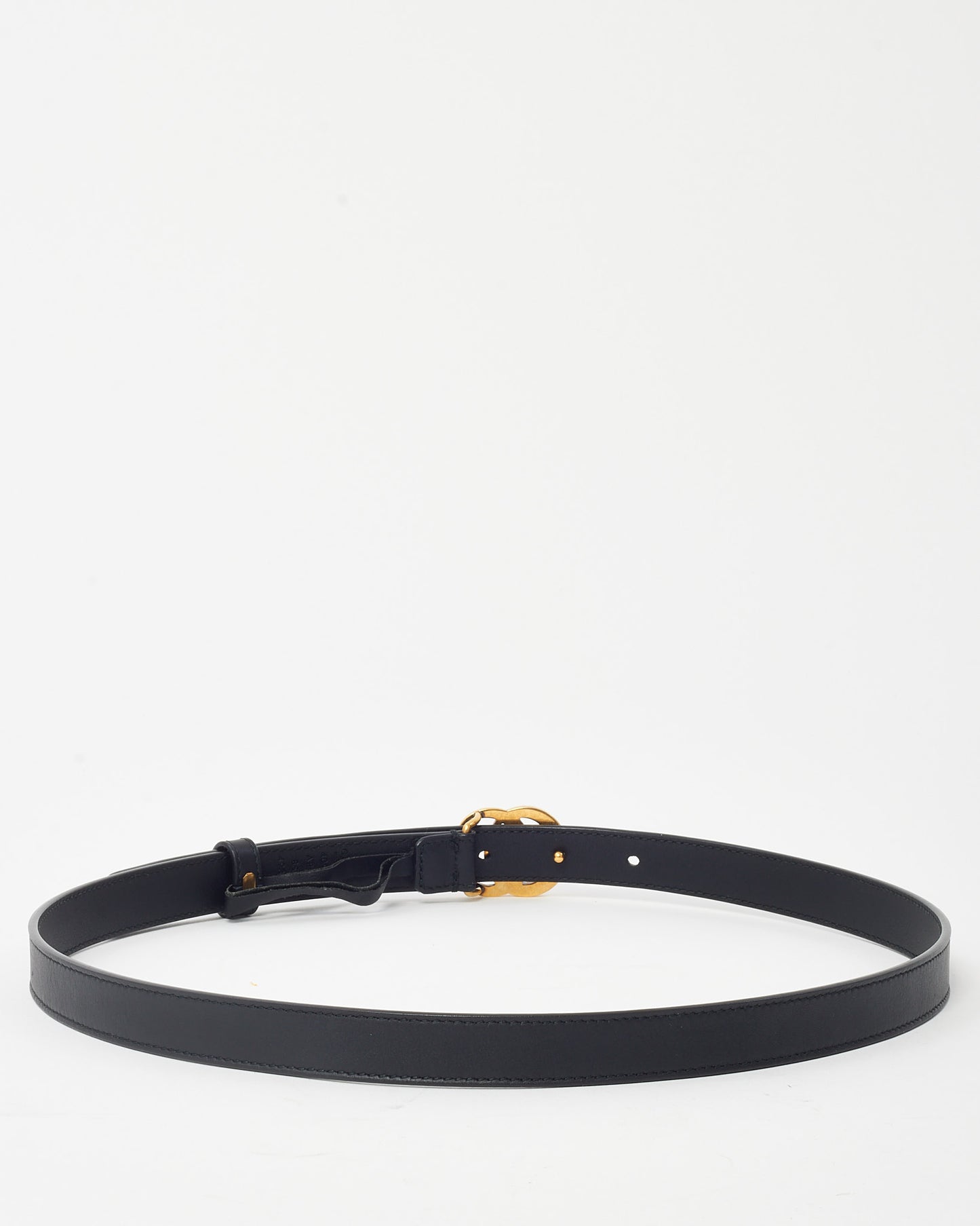 Gucci Black Leather Gold Medium Thin GG Marmont Belt - 85/34