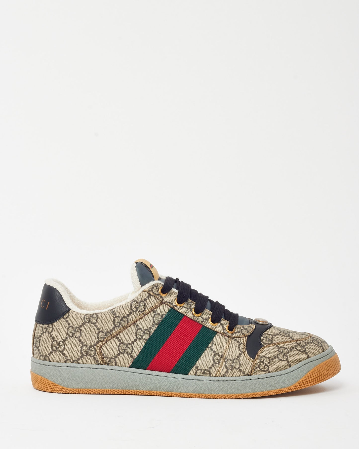 Gucci Men's Beige GG Monogram Supreme Canvas Screener Sneakers - 9.5 MEN