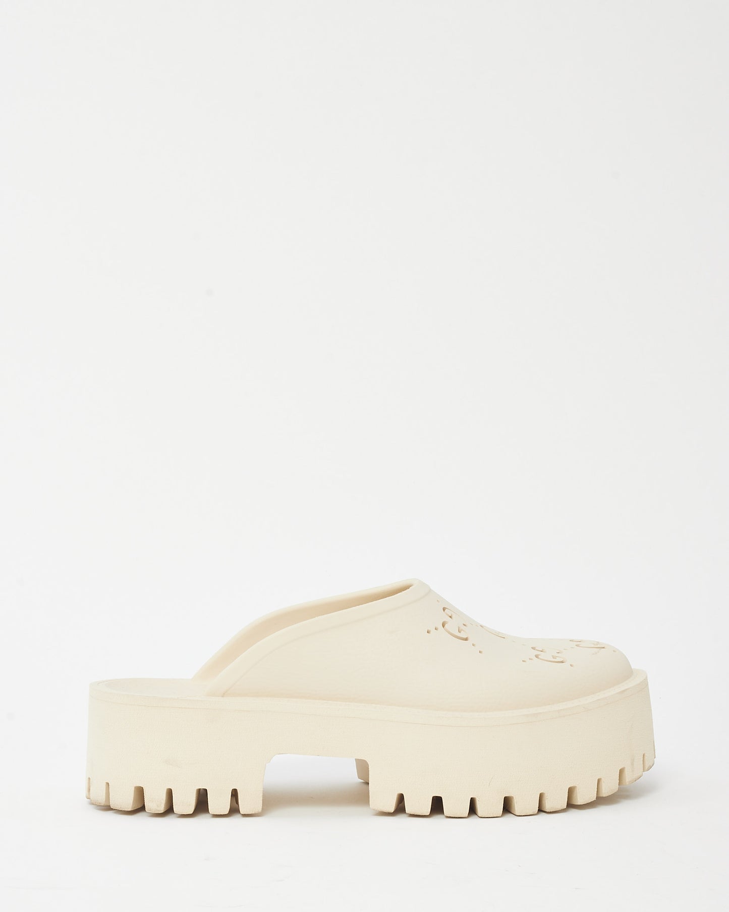 Gucci White GG Monogram Perforated Rubber Clogs - 39